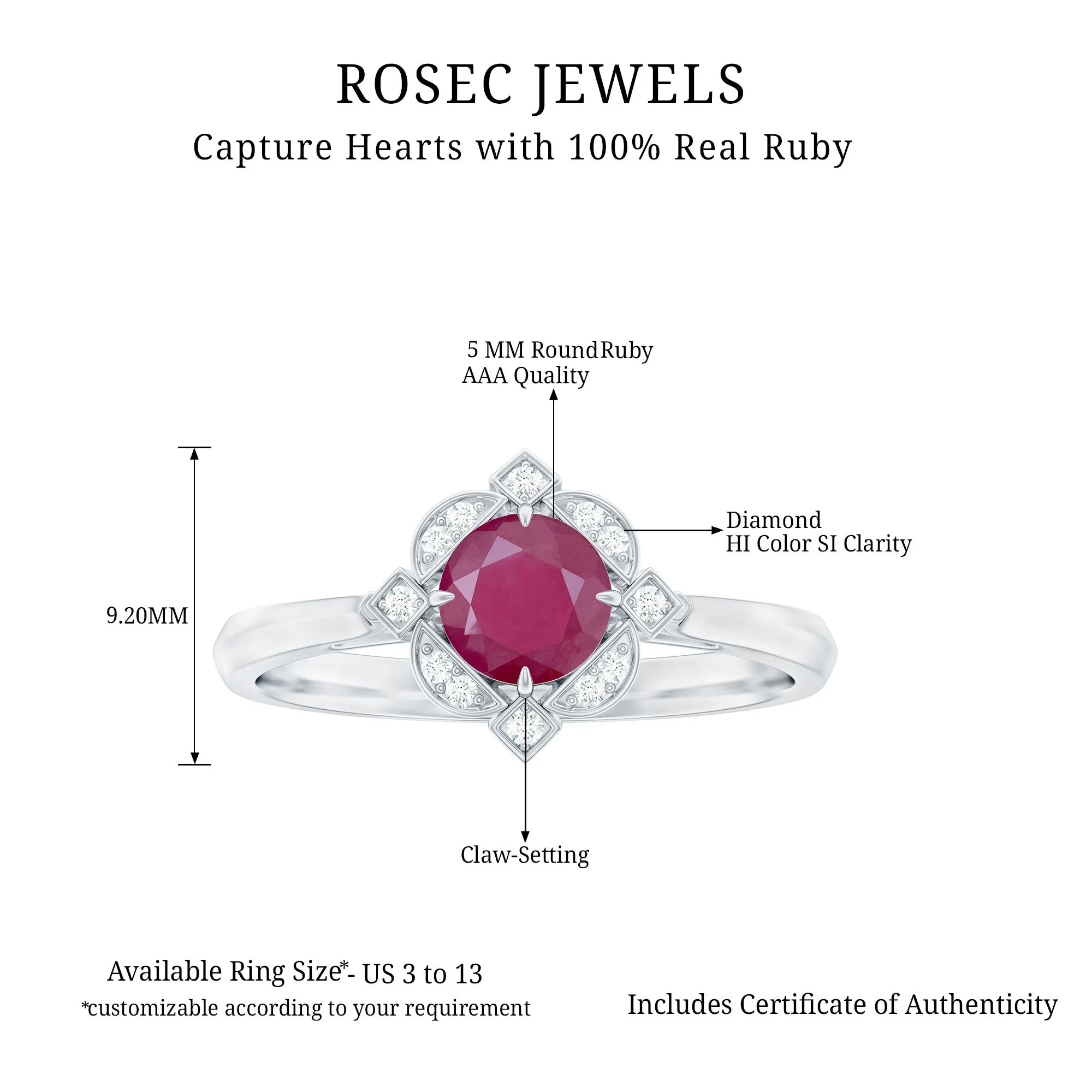 0.75 CT Vintage Ruby Engagement Ring with Diamond