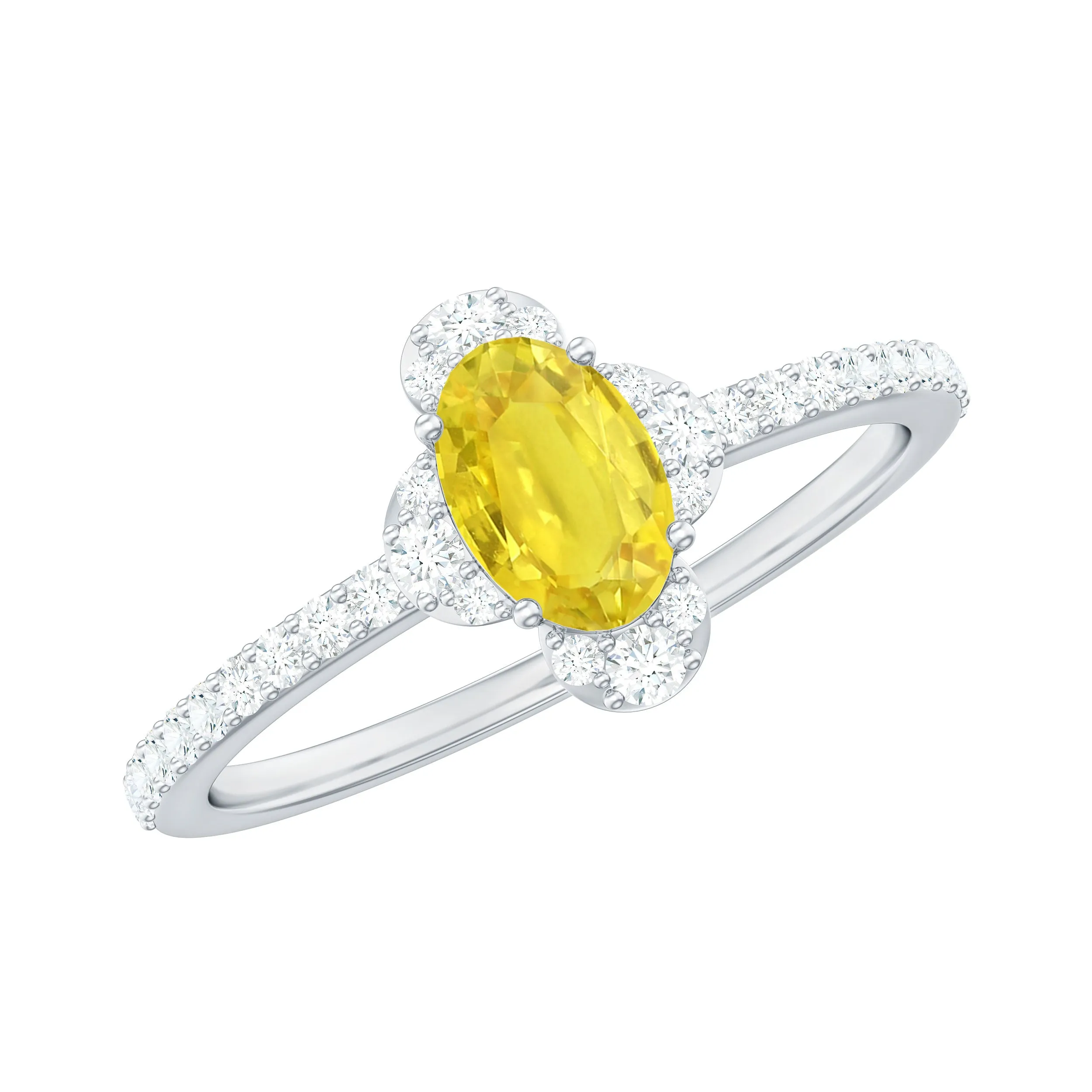 1 CT Oval Yellow Sapphire Solitaire Ring with Moissanite Halo