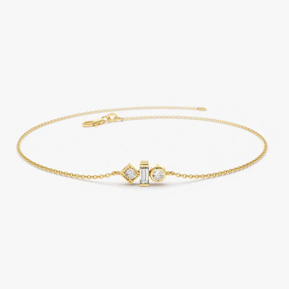 14K Gold Baguette and Round Diamond Mix Bracelet