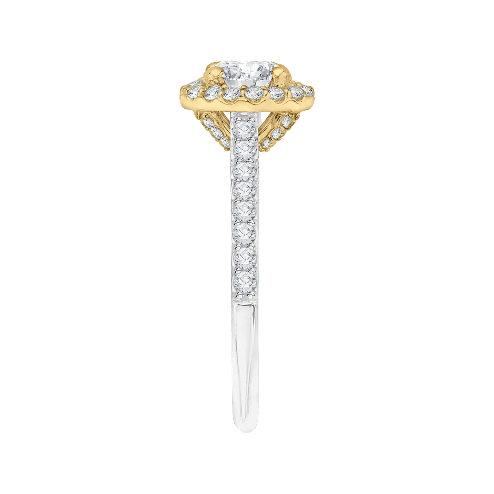 14K Two Tone Gold Cushion Diamond Halo Engagement Ring (Semi Mount)