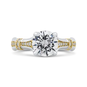 14K Two Tone Gold Round Cut Diamond Floral Engagement Ring (Semi Mount)