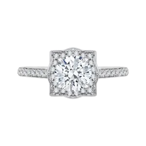 14K White Gold Round Diamond Halo Engagement Ring (Semi Mount)
