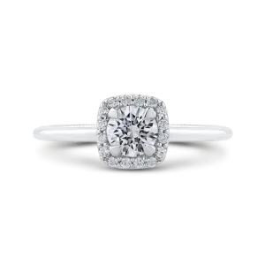 14K White Gold Round Diamond Halo Engagement Ring