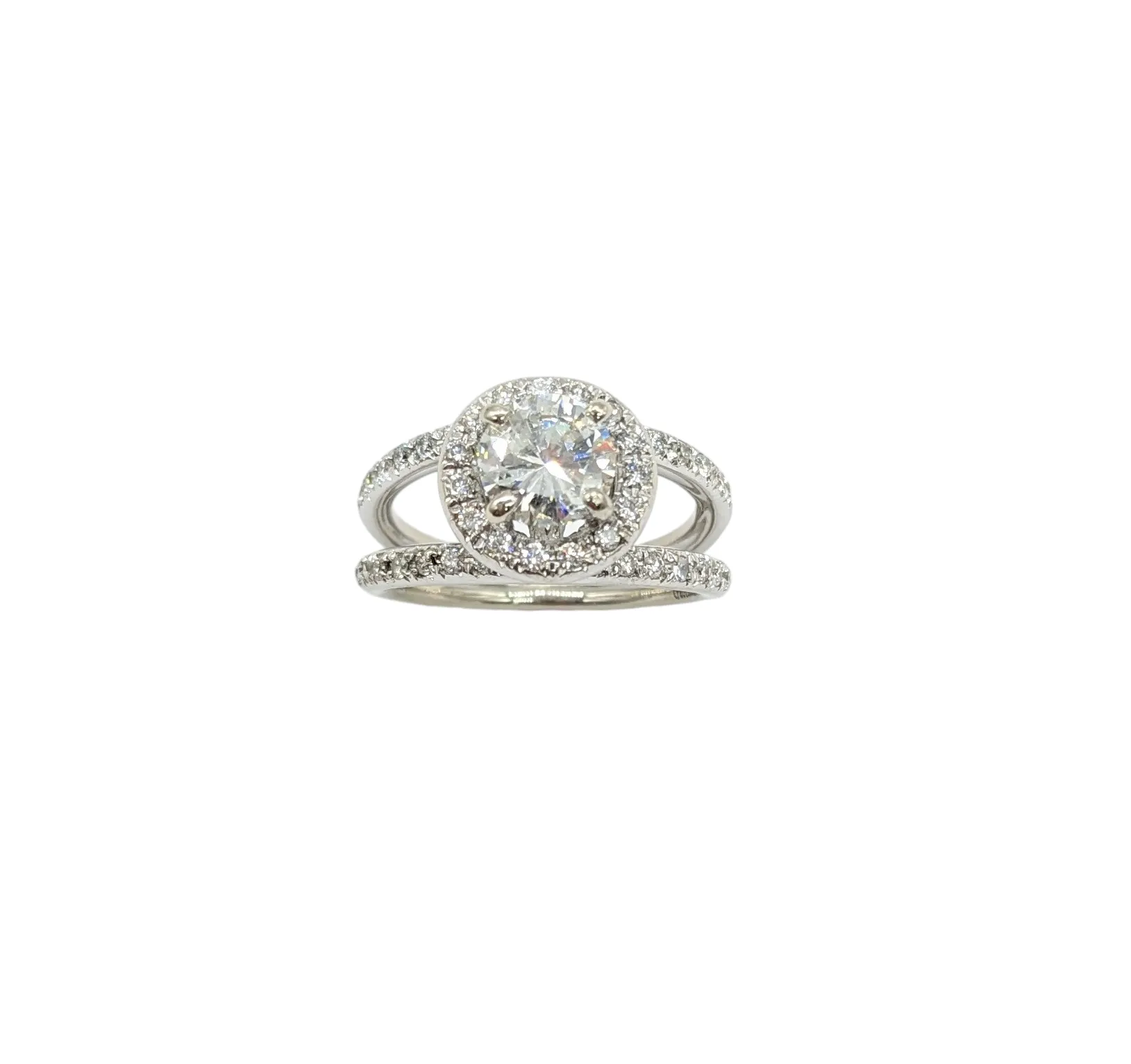1.84 Carat Total Weight Split Shank Diamond Ring With Halo