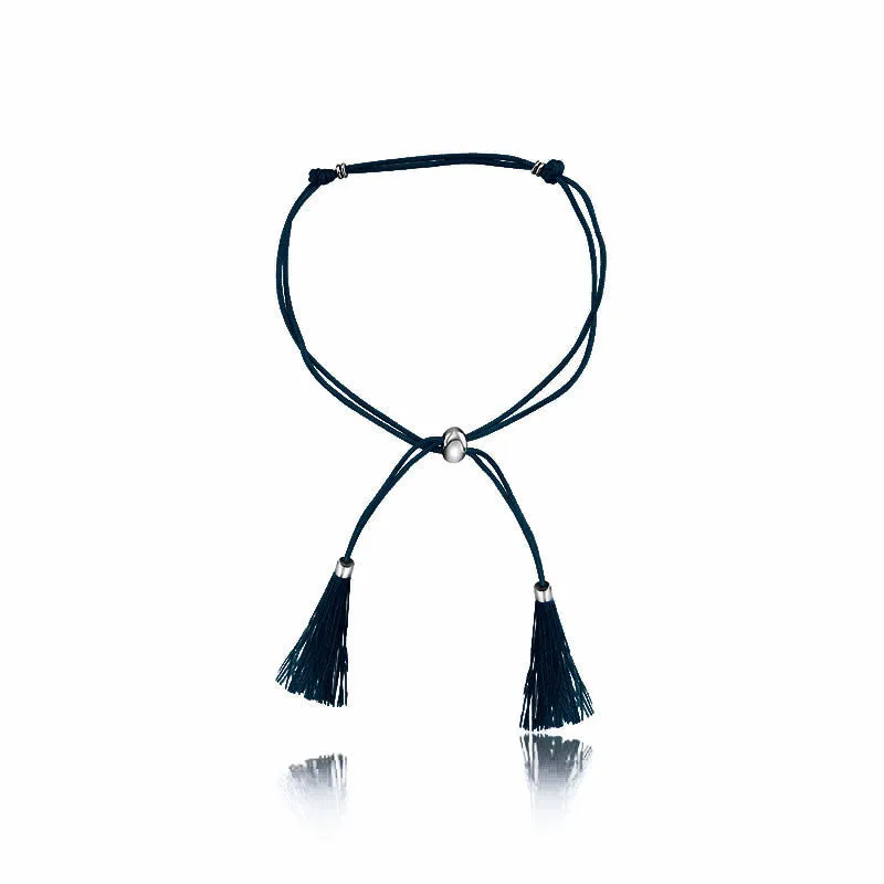 18k Gold Dark Blue Tassel Bracelet with Gold Beads