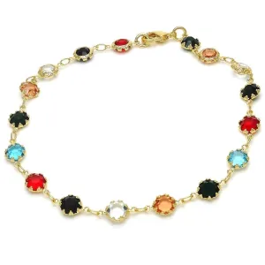 18K Gold Filled High Polish Finsh Gold and Multi Color Dark Crystal Round Anklet 10