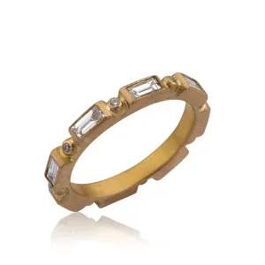22K Rose Gold "Peach Glow" Stackable Band With Baguette Diamonds