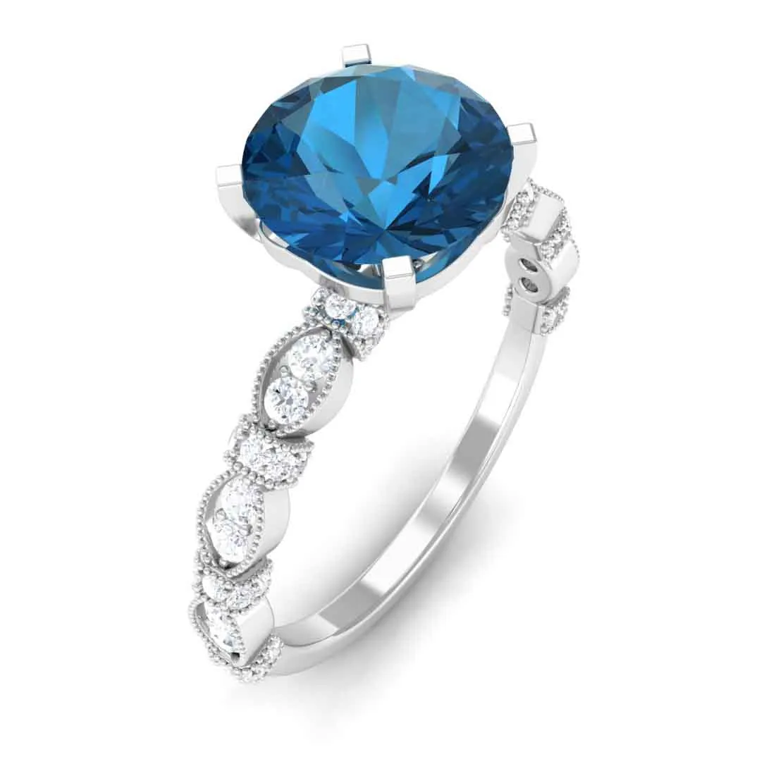 2.50 CT Solitaire London Blue Topaz and Diamond Engagement Ring