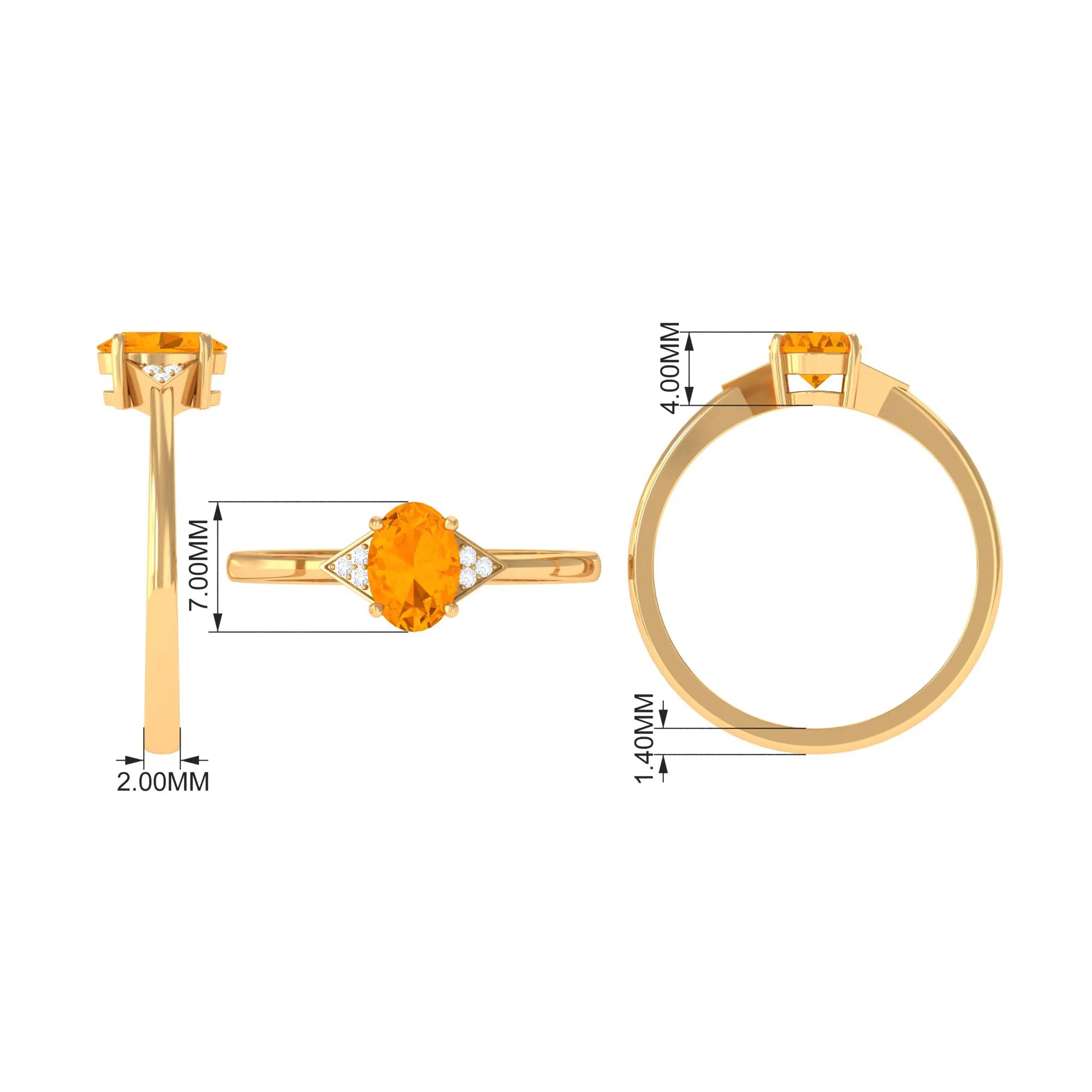 3/4 CT Oval Fire Opal Solitaire Ring with Diamond Accent