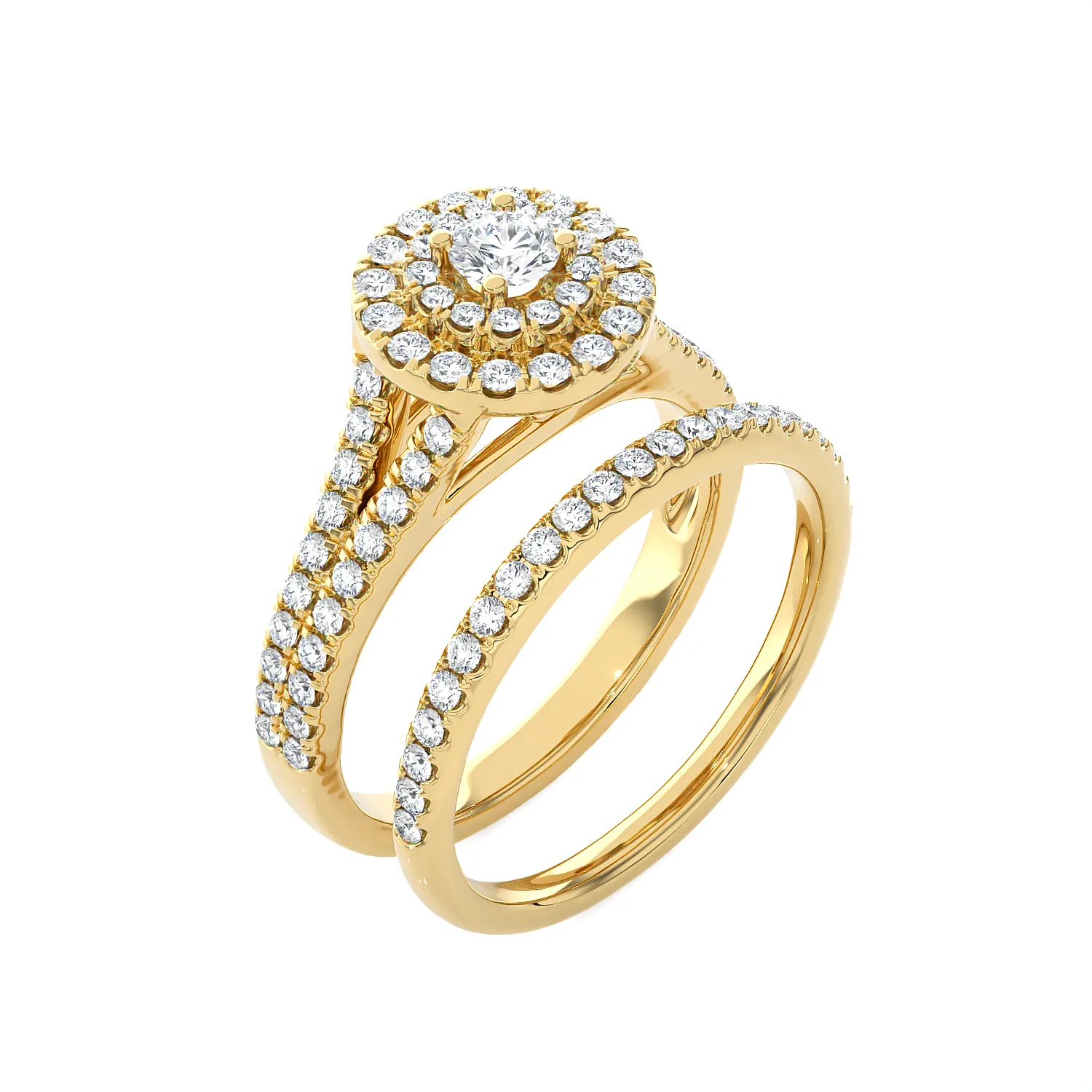 7/8 ctw Round Lab Grown Diamond Halo Bridal Set Ring