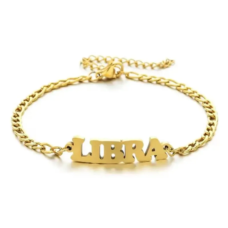 Beach stainless steel twelve constellations letter brand bracelet and anklet Figaro NK personalized chain in stock