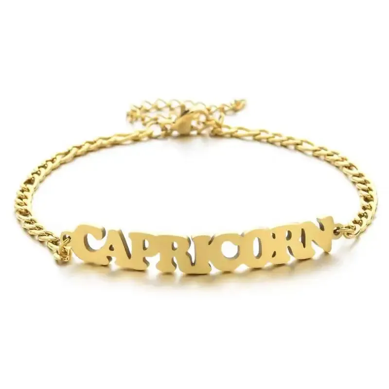 Beach stainless steel twelve constellations letter brand bracelet and anklet Figaro NK personalized chain in stock