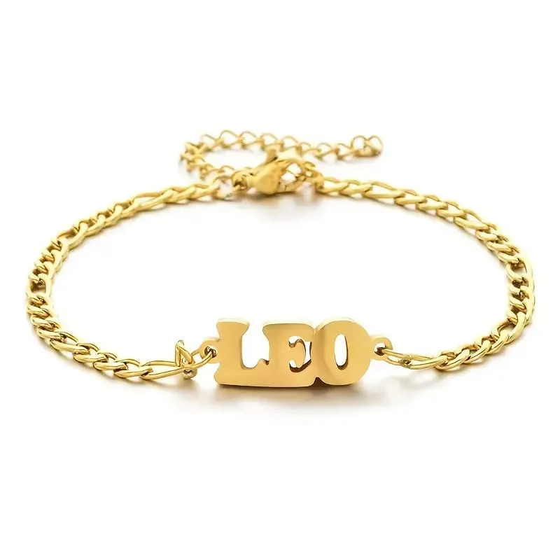 Beach stainless steel twelve constellations letter brand bracelet and anklet Figaro NK personalized chain in stock