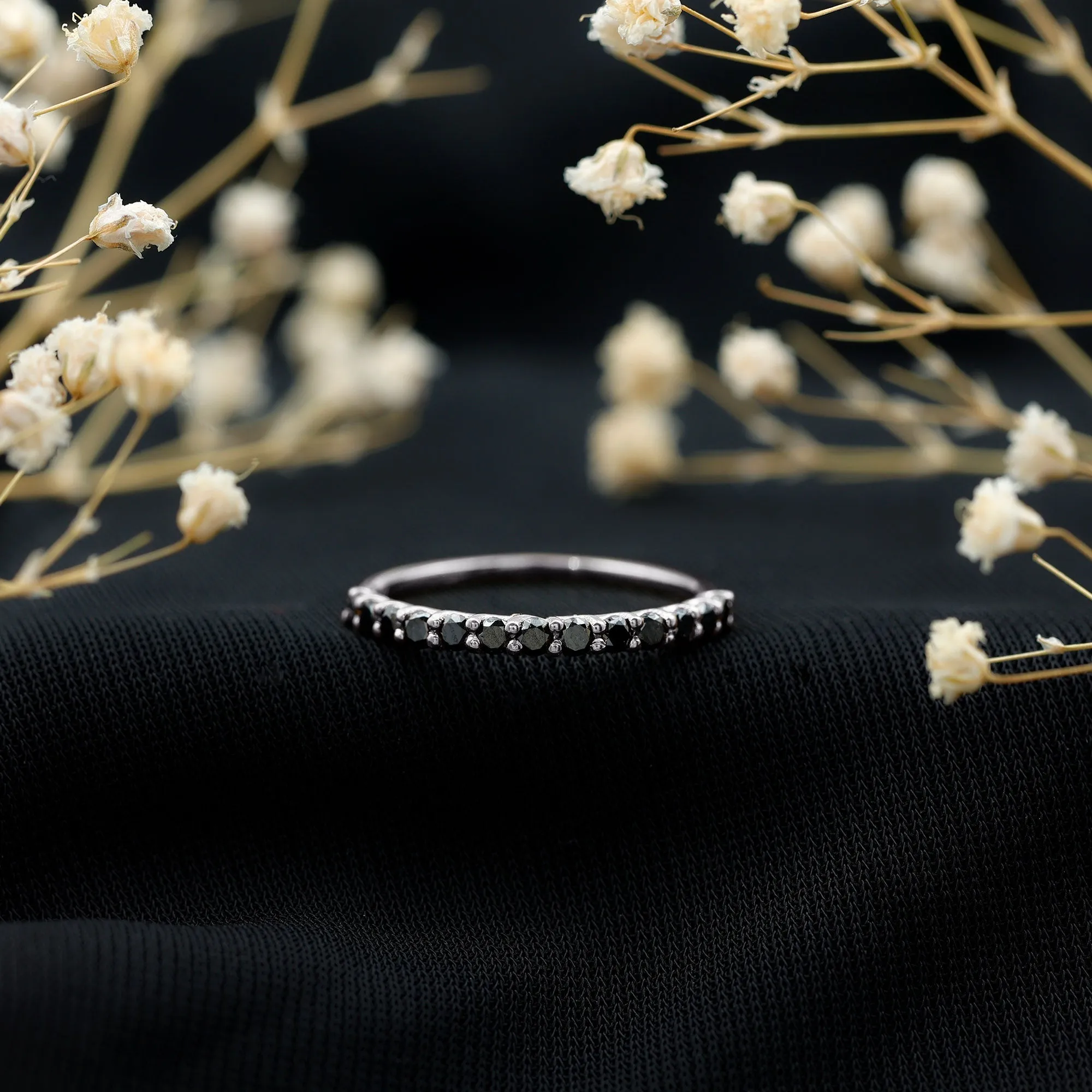 Black Diamond Enhancer Stackable Ring in Shared Prong Setting