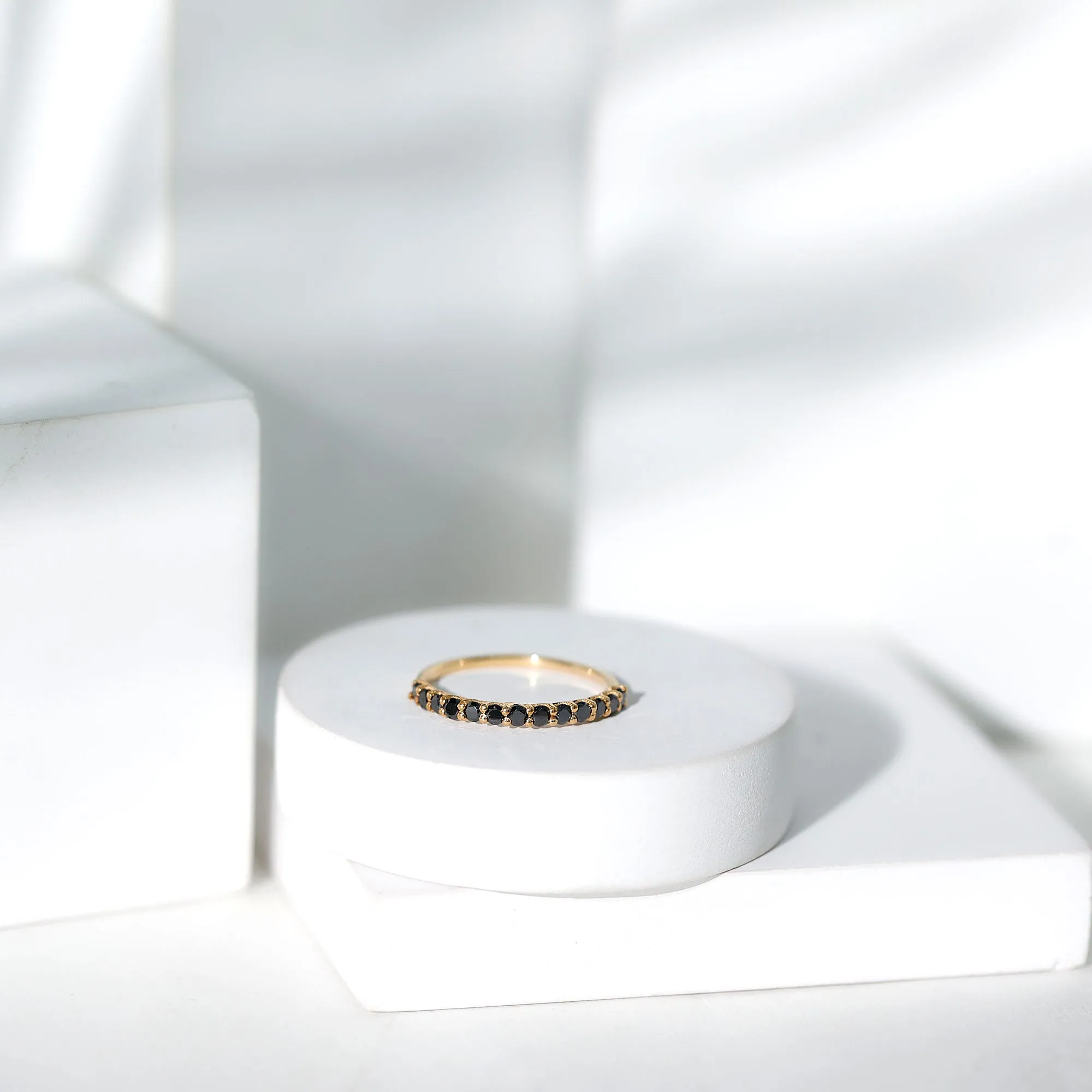 Black Diamond Enhancer Stackable Ring in Shared Prong Setting