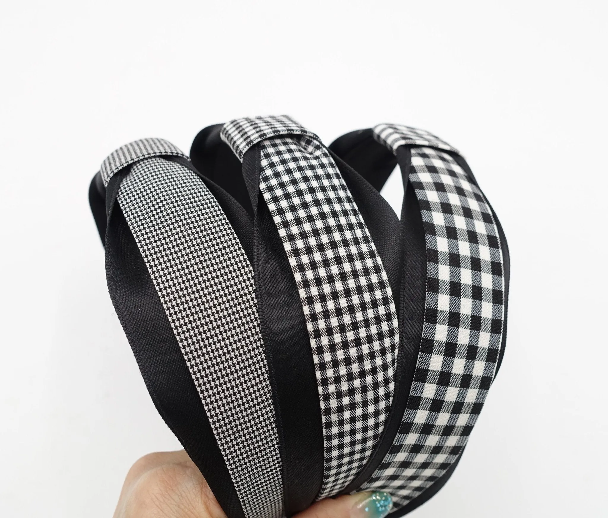 black gingham check headband flat knot hairband women hair accessory