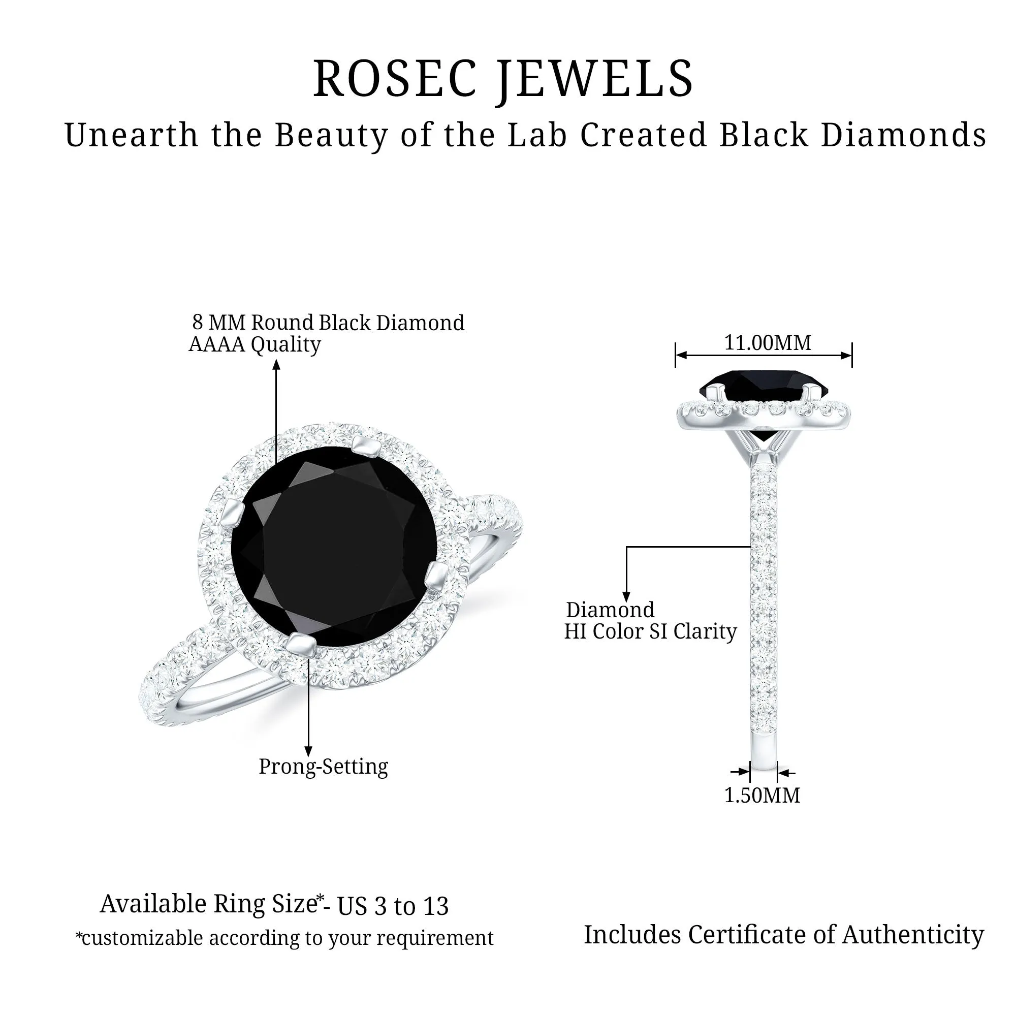 Classic Created Black Diamond and Diamond Halo Engagement Ring