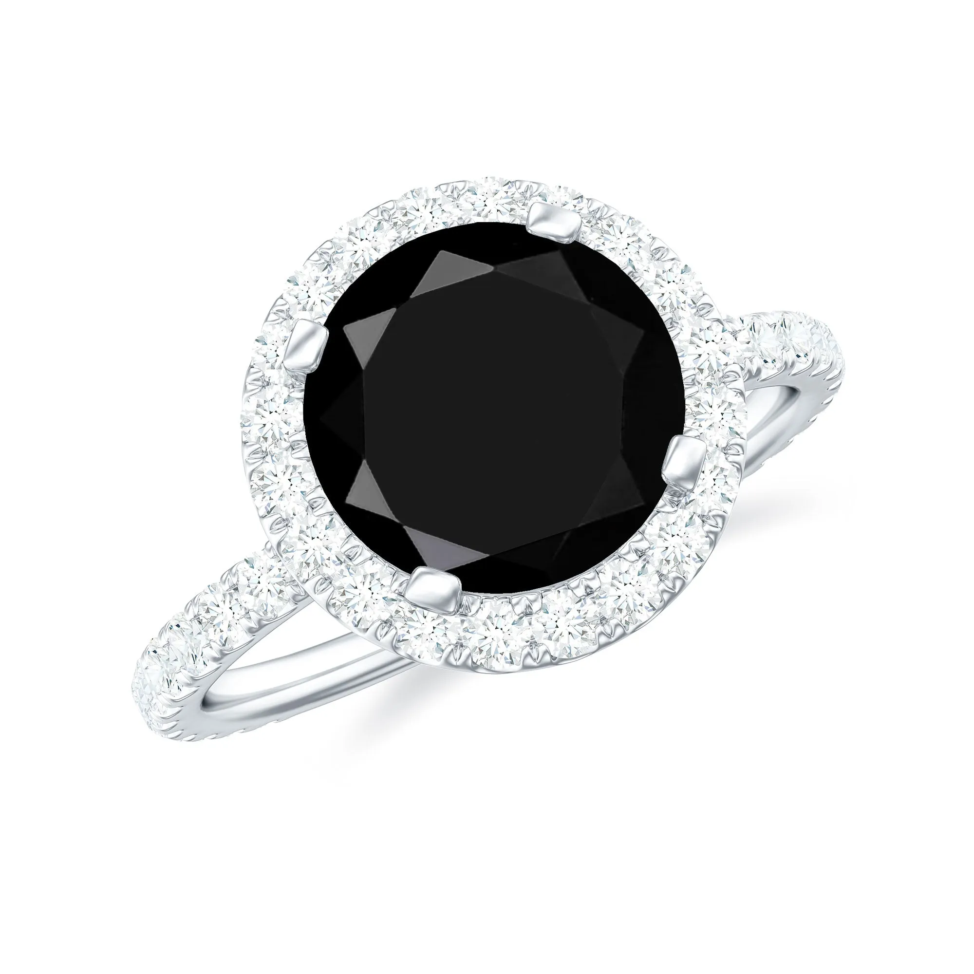 Classic Created Black Diamond and Diamond Halo Engagement Ring