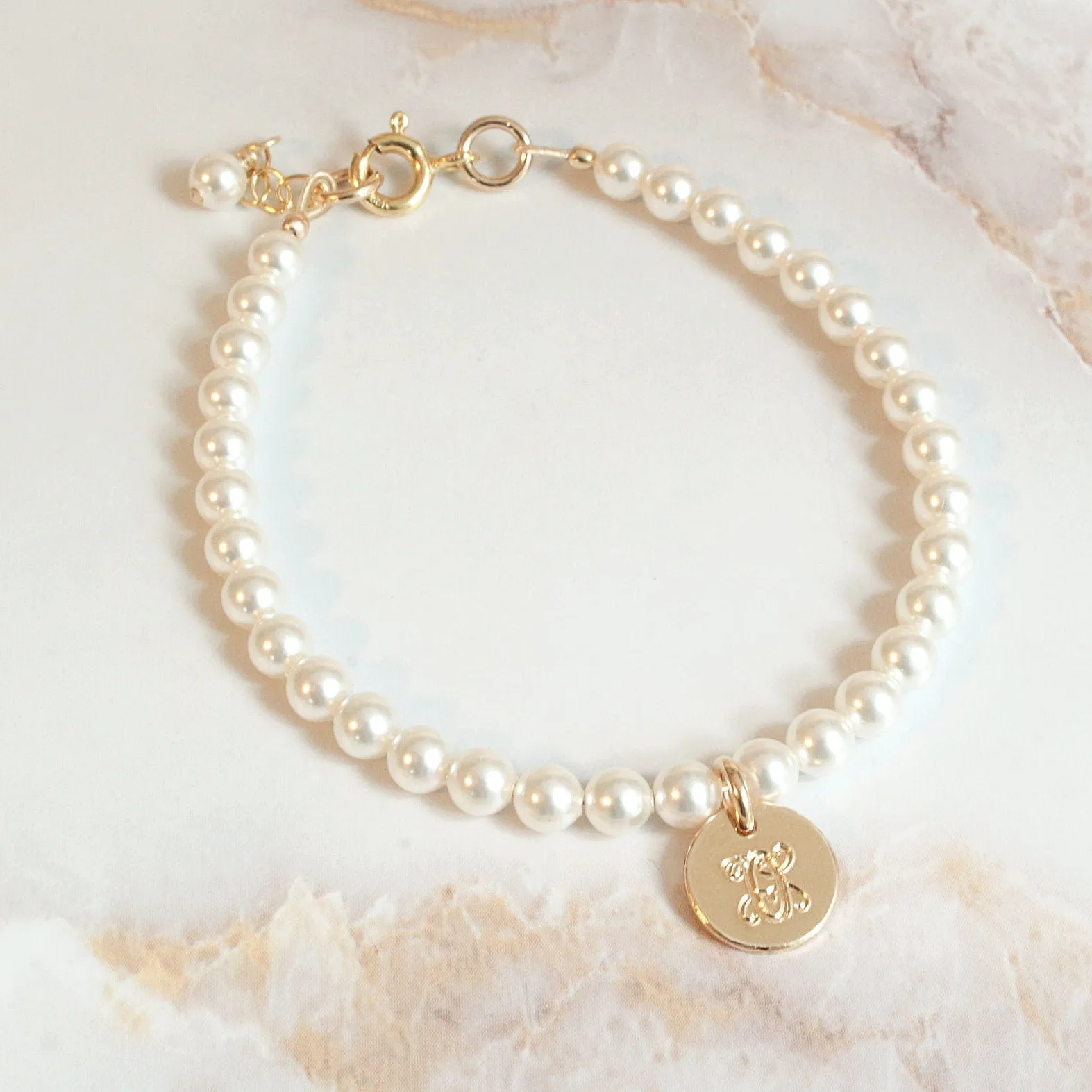 Gold Initial Flower Girl Bracelet