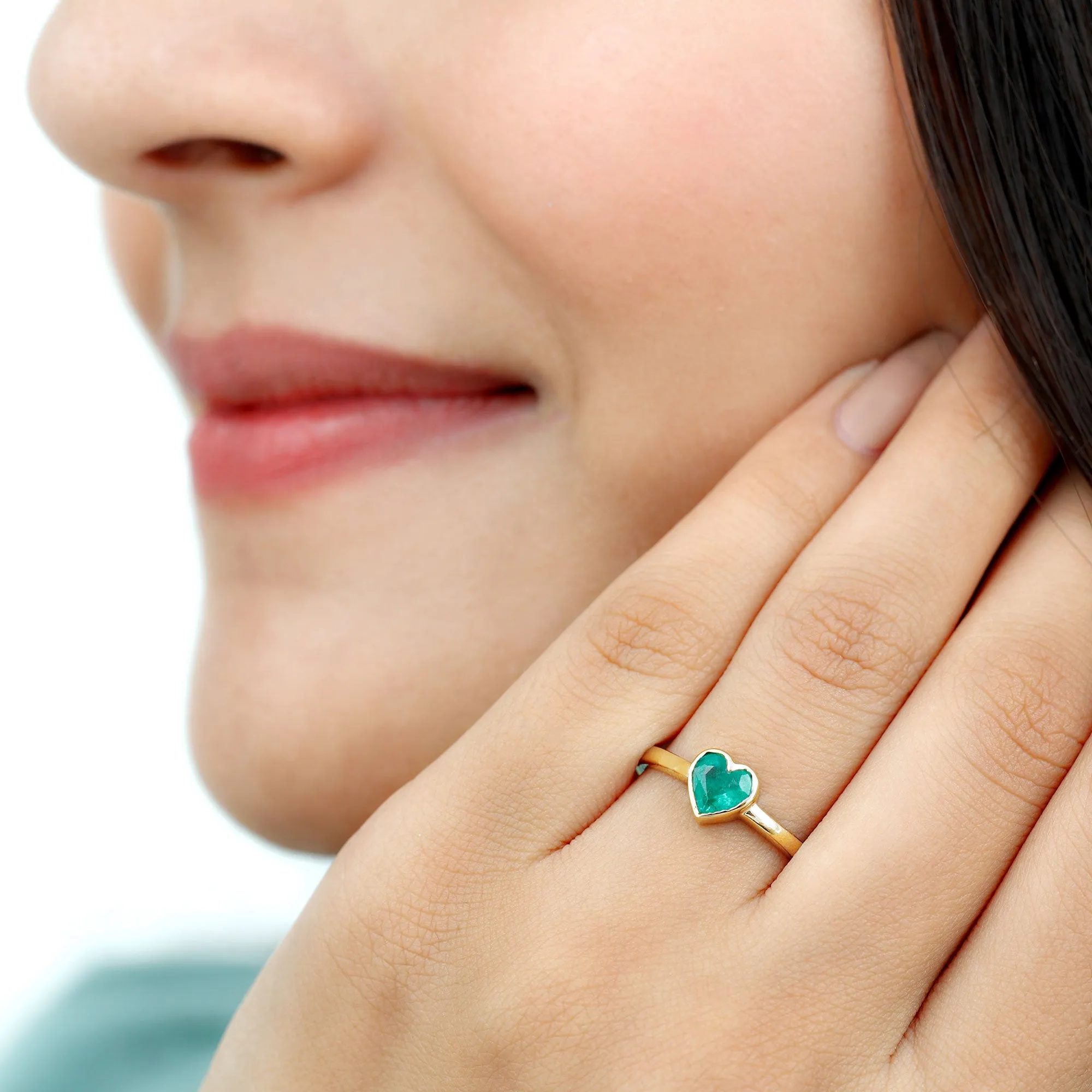 Heart Shape Emerald Solitaire Ring in Bezel Setting