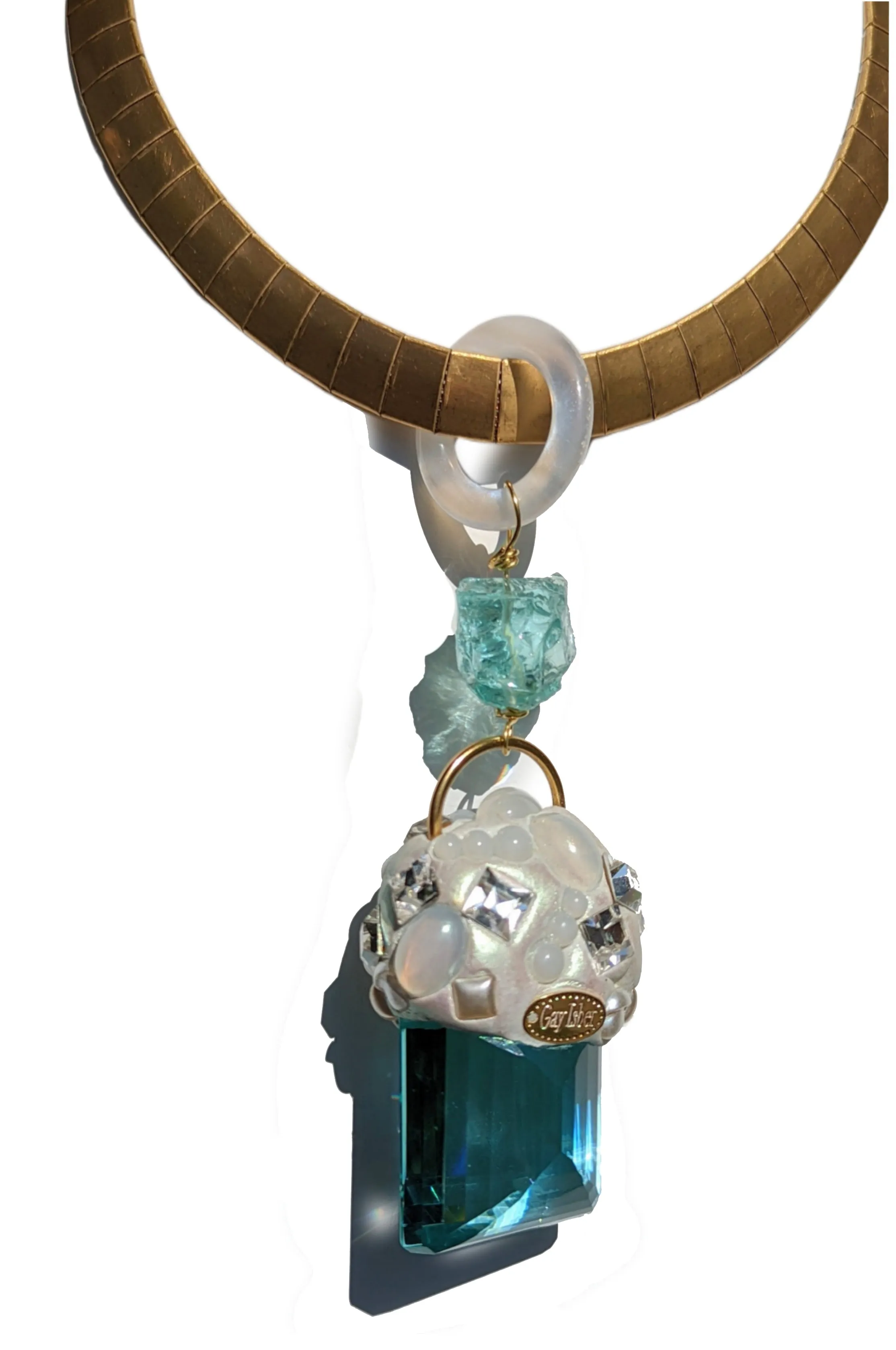 Jumbo Aqua Quartz emerald cut Pendant Collar Necklace Gay Isber One of one