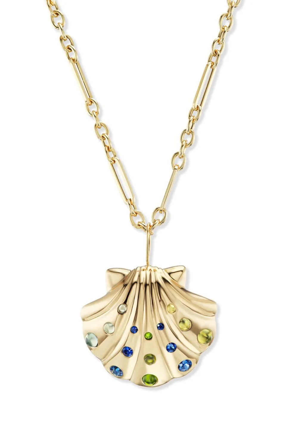 Large Cabochon Gold Shell Pendant Necklace