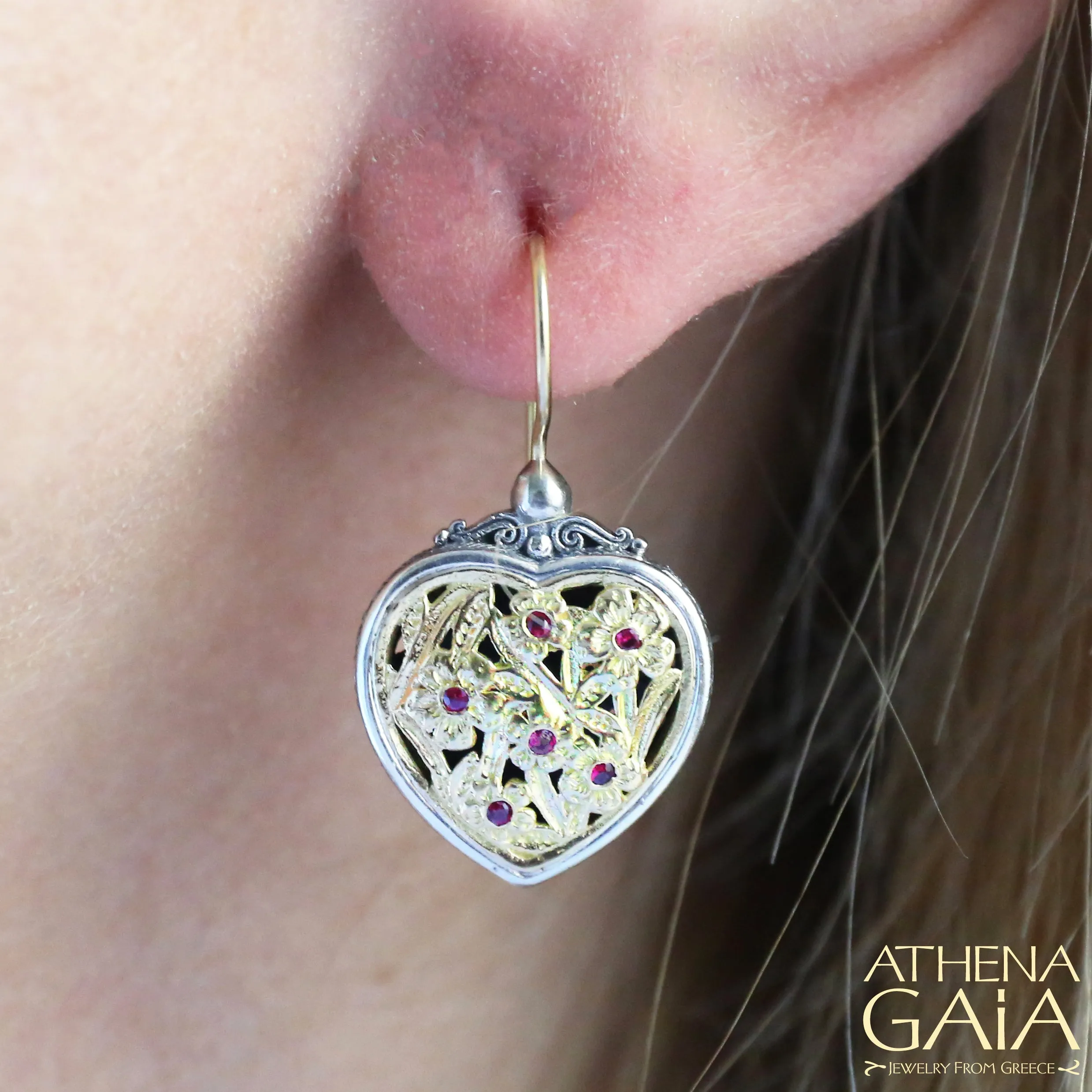 Meadow Shadows Gold with Ruby Heart Earrings