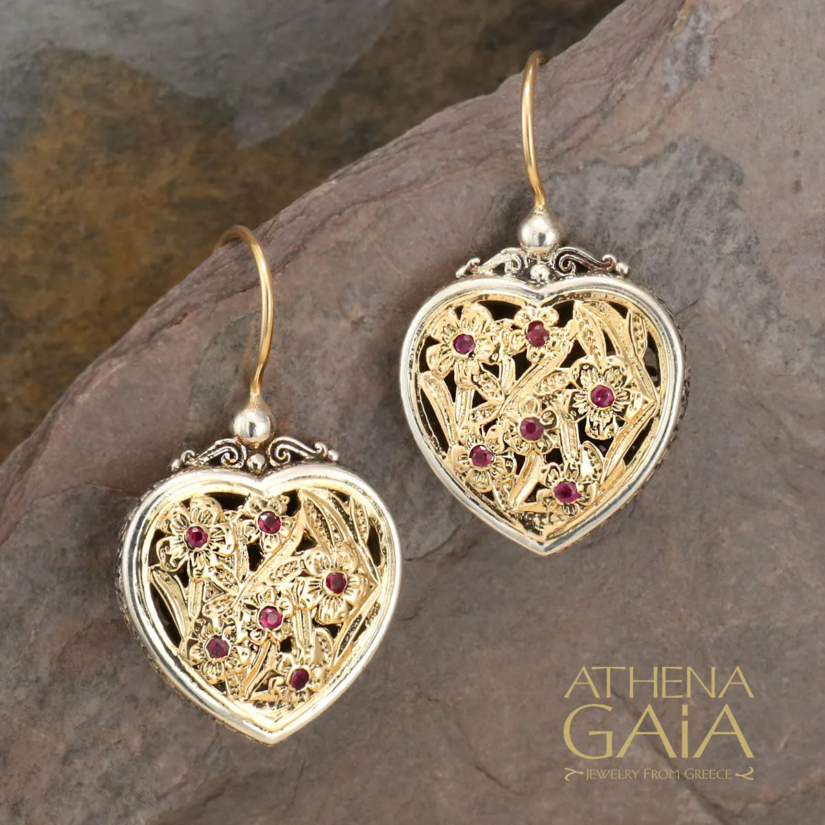 Meadow Shadows Gold with Ruby Heart Earrings
