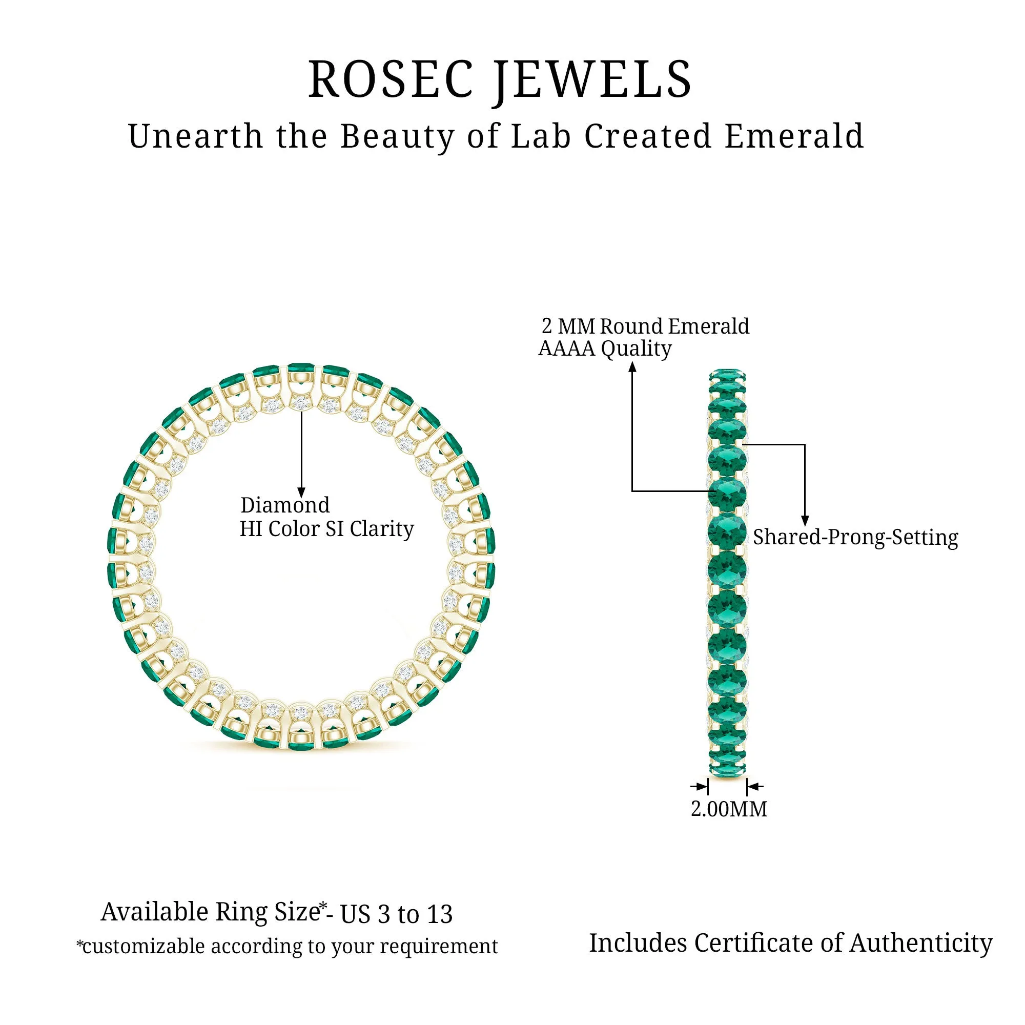 Minimal Lab Grown Emerald and Diamond Full Eternity Ring