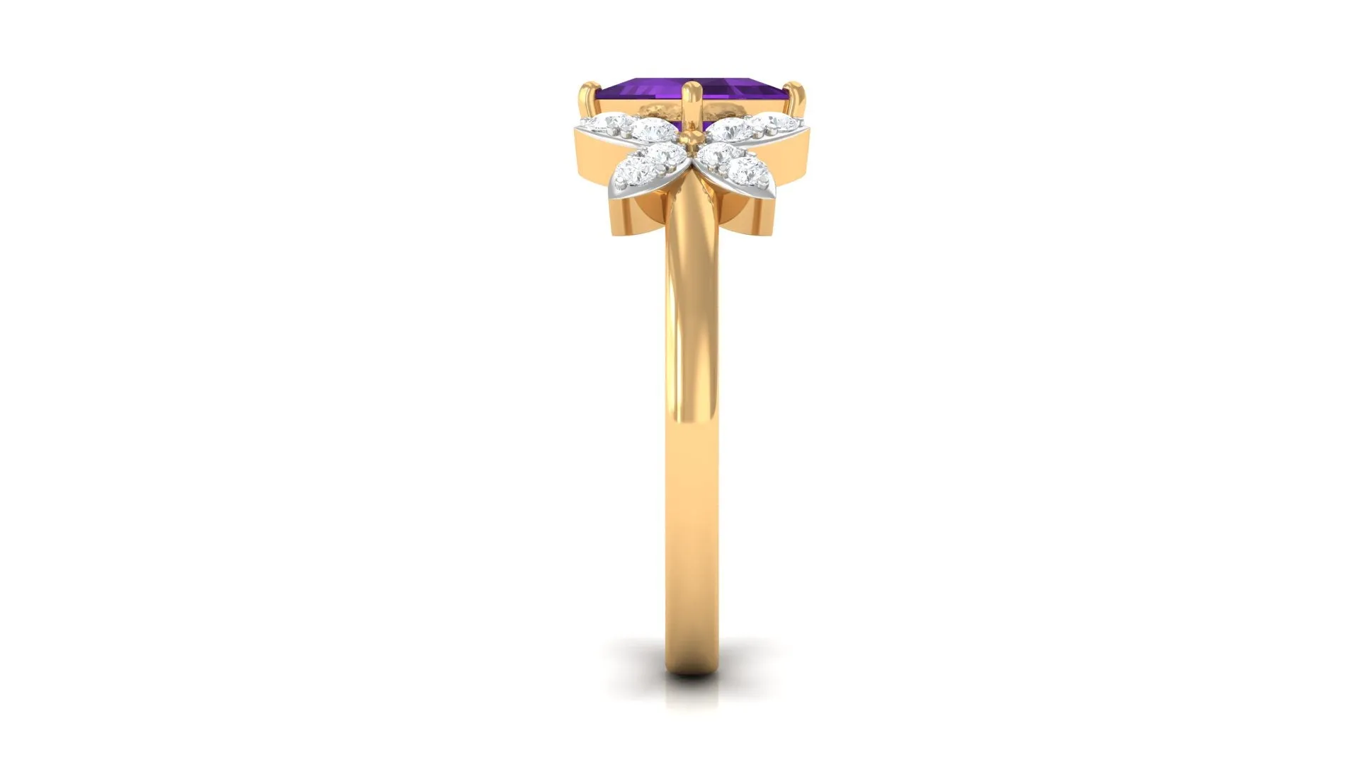 Princess Cut Amethyst Floral Engagement Ring with Diamond
