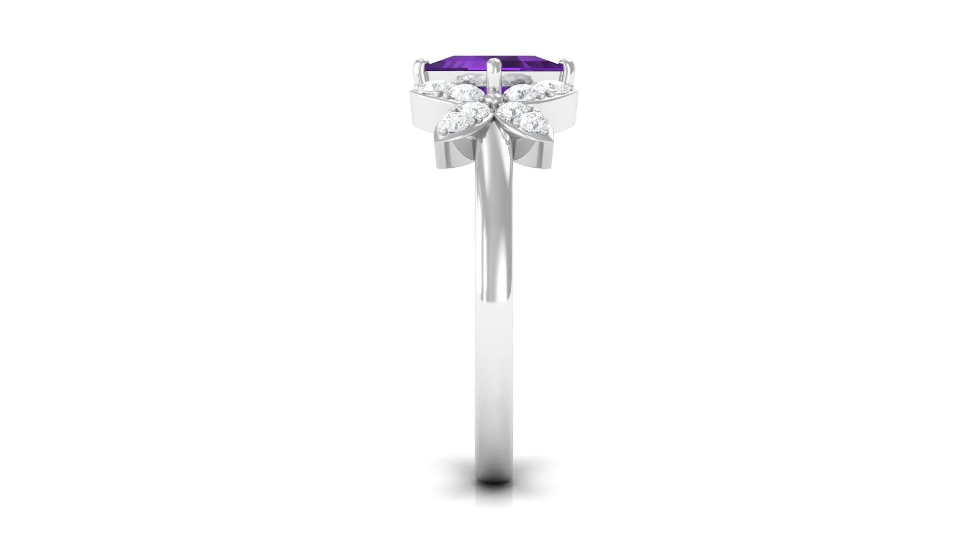 Princess Cut Amethyst Floral Engagement Ring with Diamond
