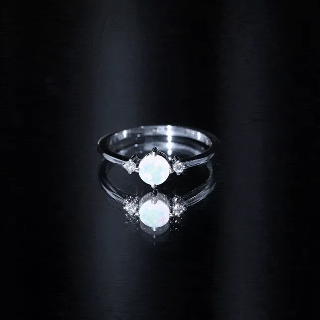 Round Ethiopian Opal Solitaire Promise Ring with Diamond
