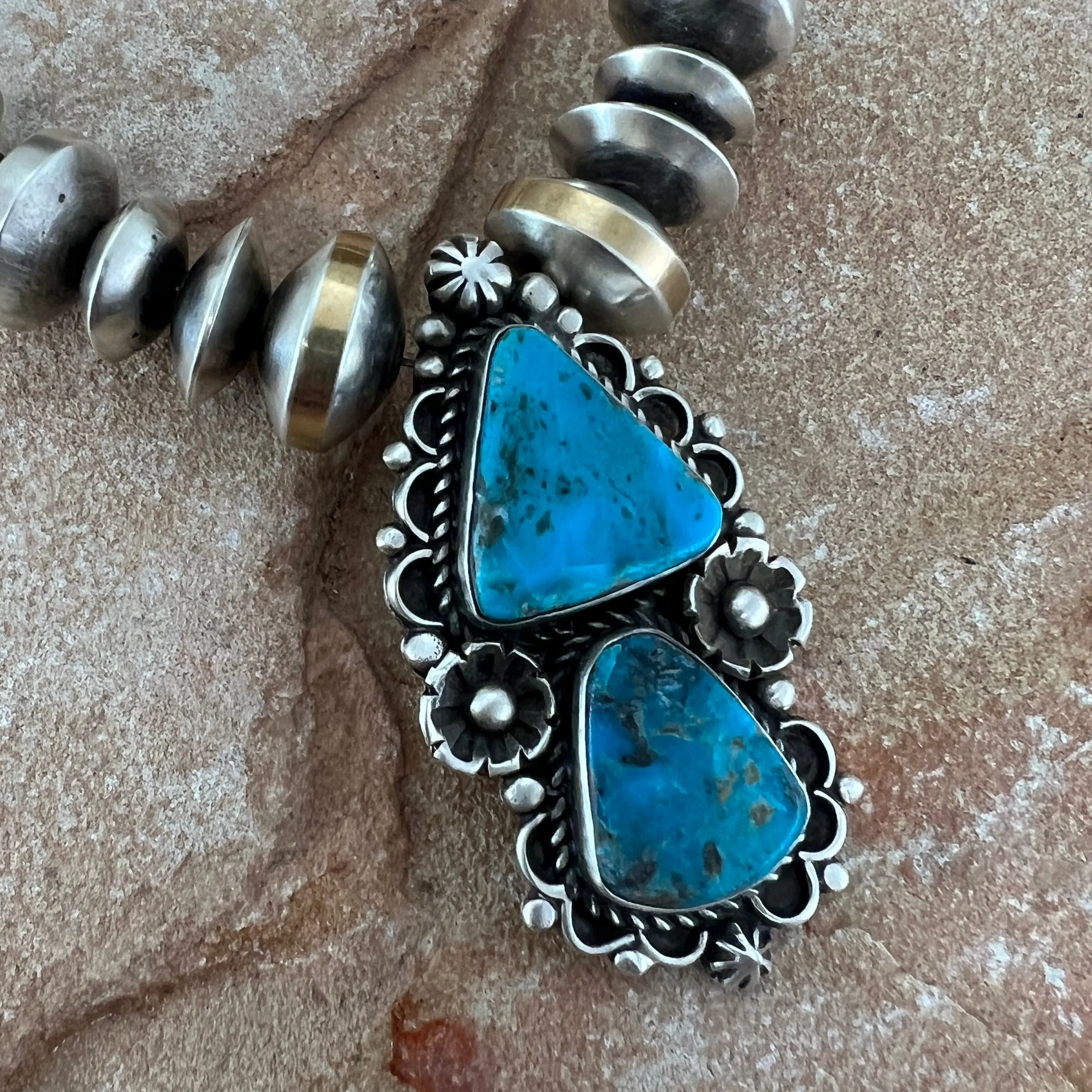 Sterling Silver Ithaca Peak Turquoise Pendant by Mary Tso