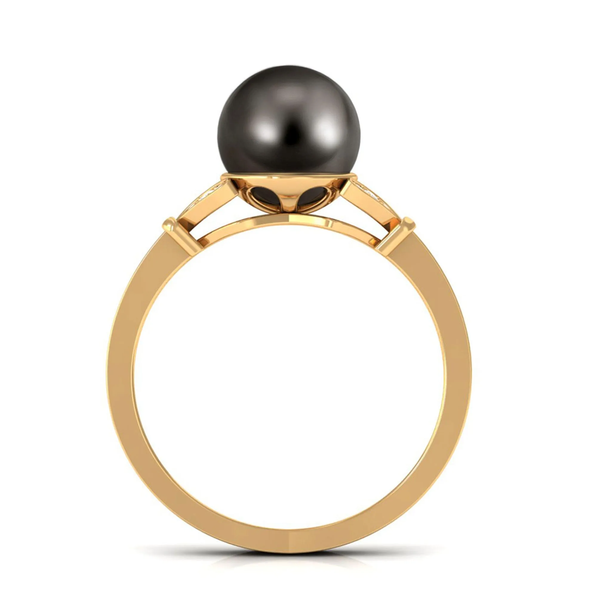 Tahitian Pearl and Diamond Engagement Ring with Split Shank