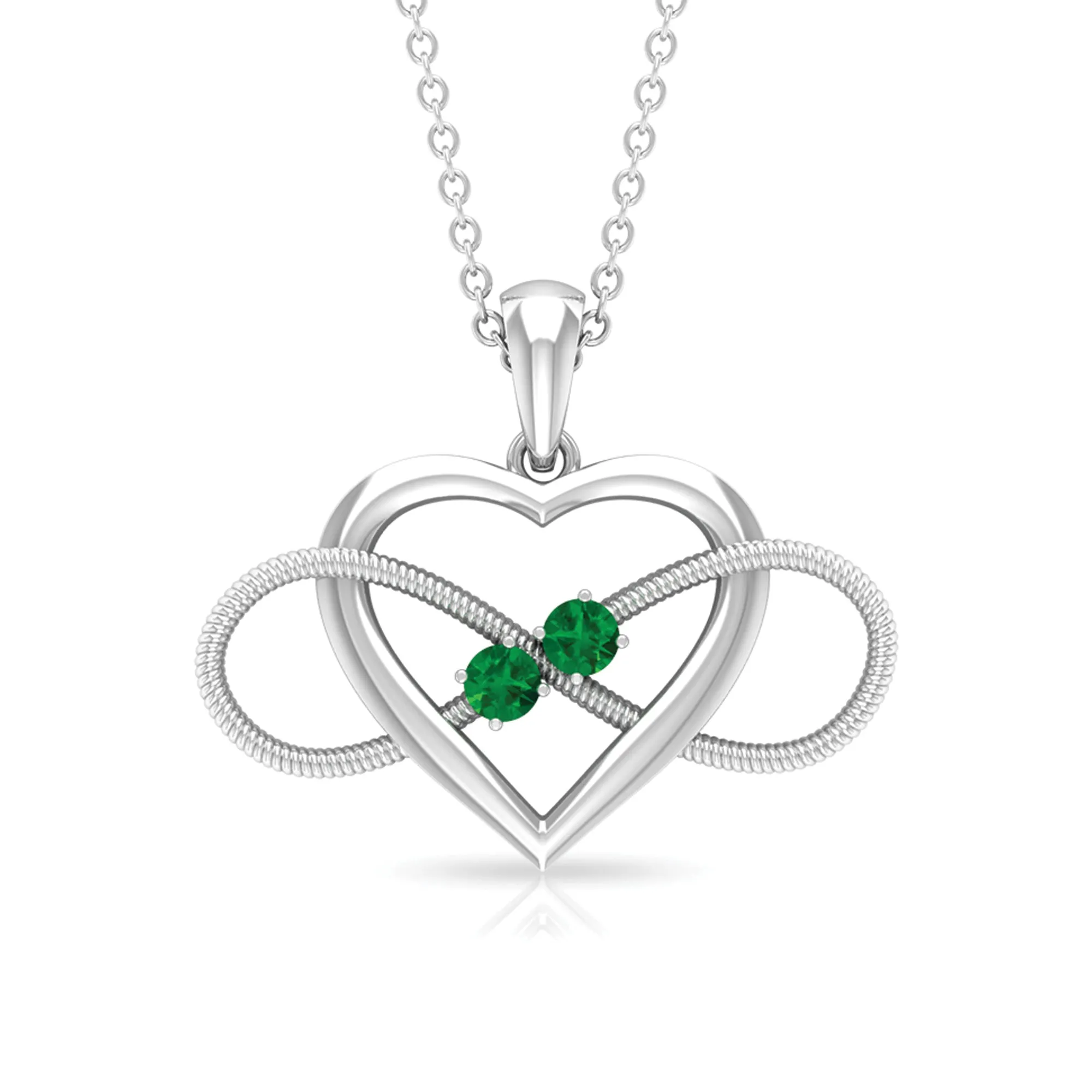 Unique Created Emerald Heart Infinity Pendant Necklace