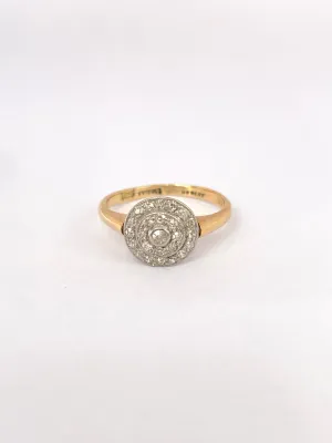 Vintage, Art Deco, Old Cut Diamond Target / Flower Engagement Ring, Circa 1940