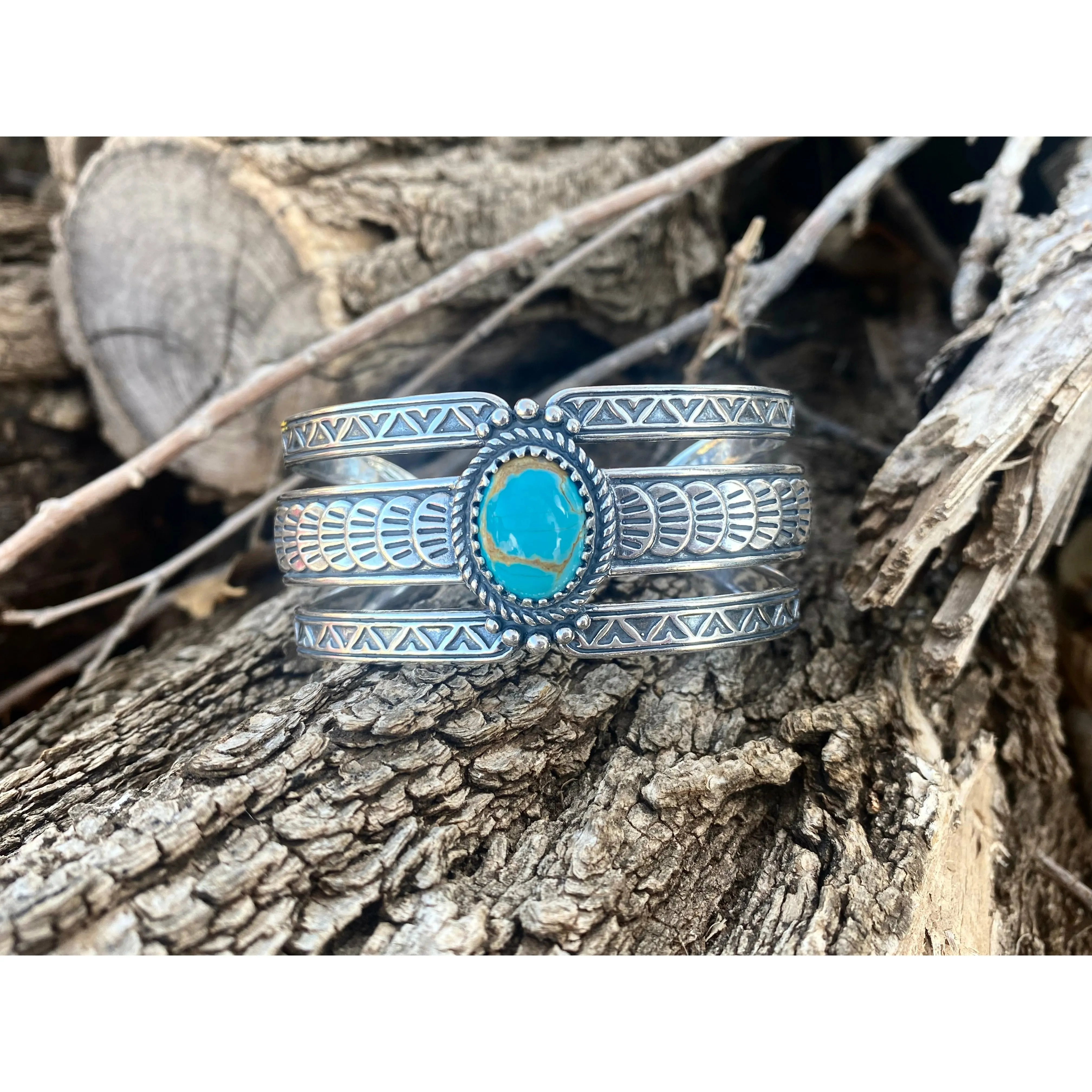 Wide Turquoise and Sterling Cuff Bracelet